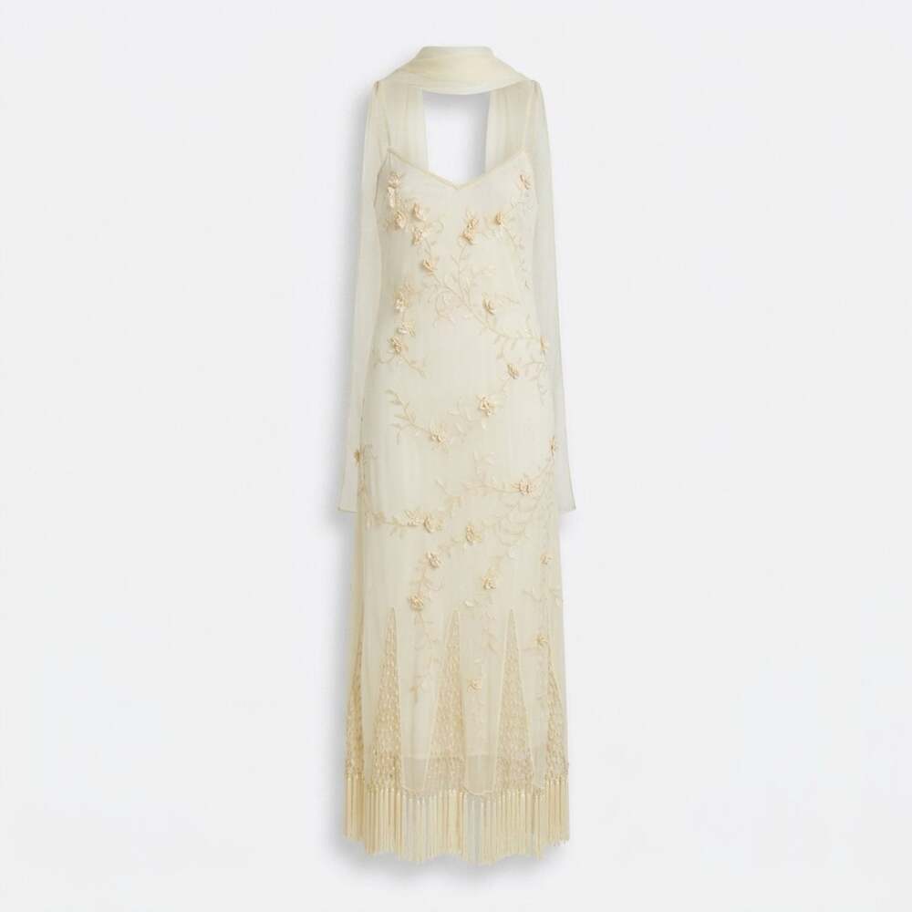 All That Glitters Champagne Collection Beaded Floral Flapper Style Dress with Ta